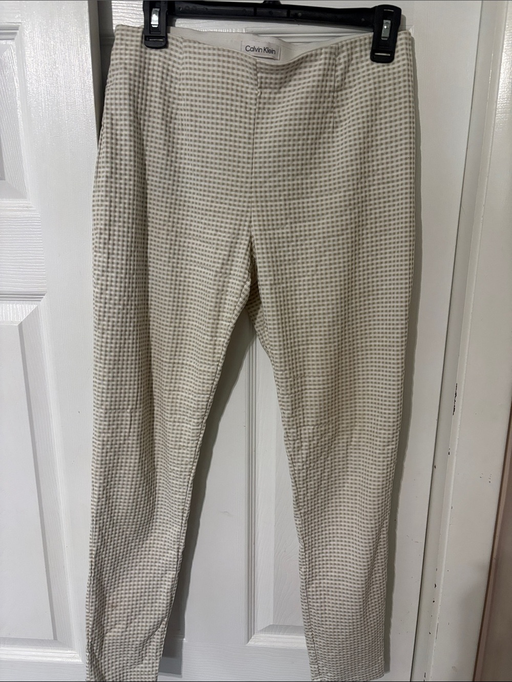 Calvin Klein Cream Checked Dress Pants cropped